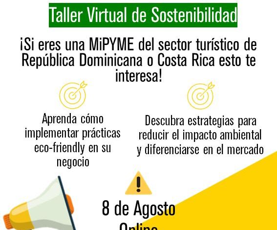 MITUR invita a Mipymes del sector turístico de Costa Rica y RD a participar en taller virtual de sostenibilidad